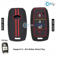Carkey - Premium Silicone Key Cover for Kia Seltos Smart Key (Black)